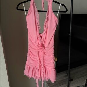 Pink Ruffled Halter Dress
